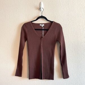 NWT Redberry Fashion Brown Ribbed Cardigan Partial Button Closure Women's Small